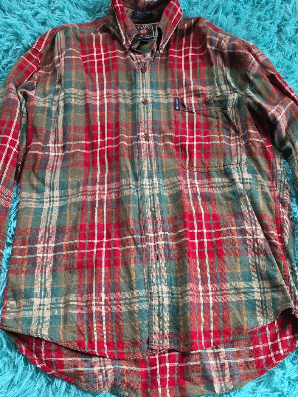 Vintage Ralph Lauren Chaps Shirt Mens S Medium Red Plaid Long Sleeve Button Down